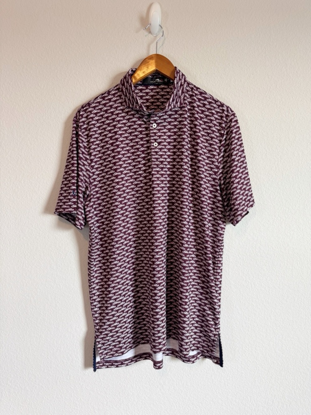 RLX Ralph Lauren Purple Retro Car Print Classic Fit Performance Golf Polo Size M